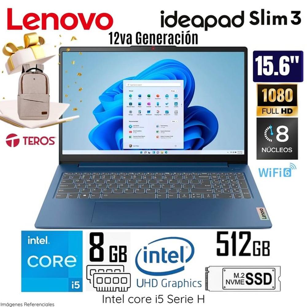 Laptop Lenovo IdeaPad Slim 3 15IAH8 Intel Core i5-12450H 8GB RAM 512GB SSD 83ER001CLM - Regalo