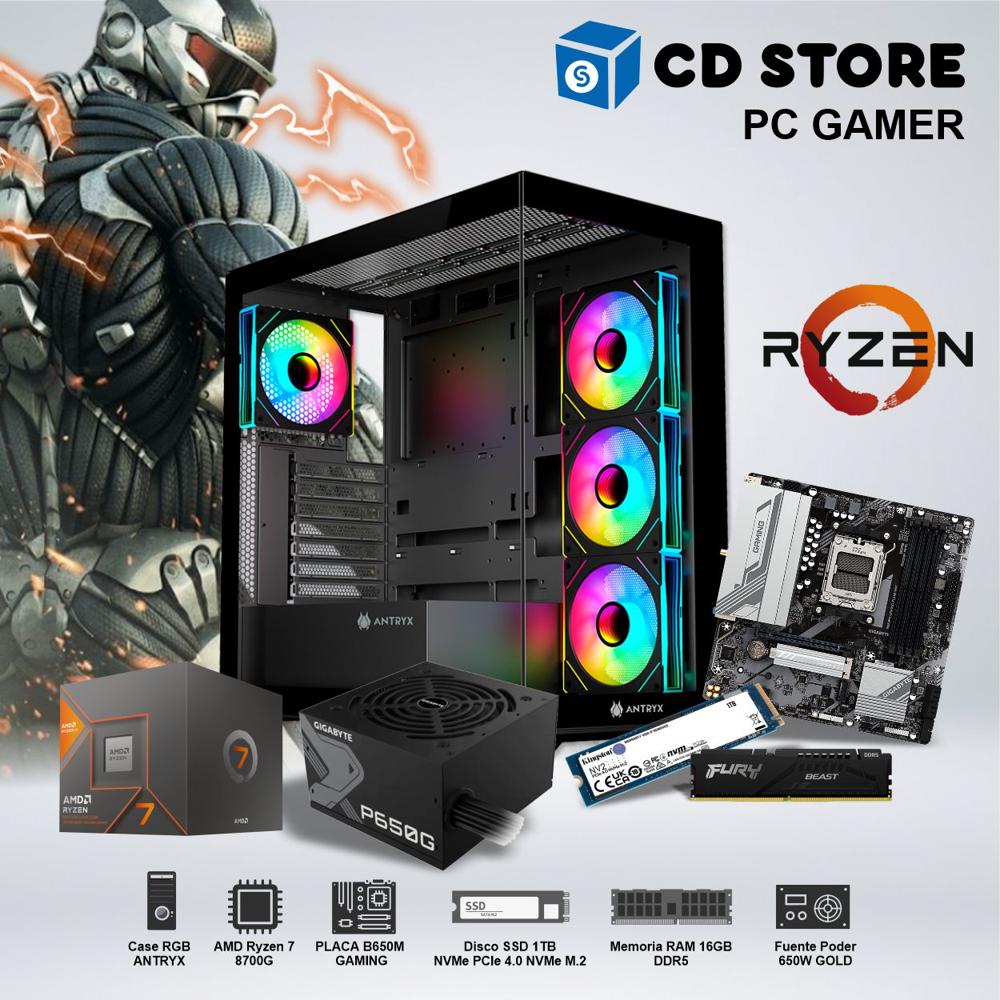 PC Gamer - RYZEN 7 8700G RAM 16GB SSD 1TB CASE RGB FUENTE GOLD 650W