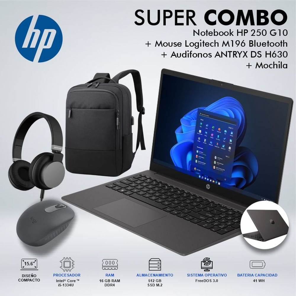 LAPTOP HP 250 G10 CORE i5-1334U MEMORIA 16GB DISCO 512GB SSD M2 B5UW7ATABMCDSPE