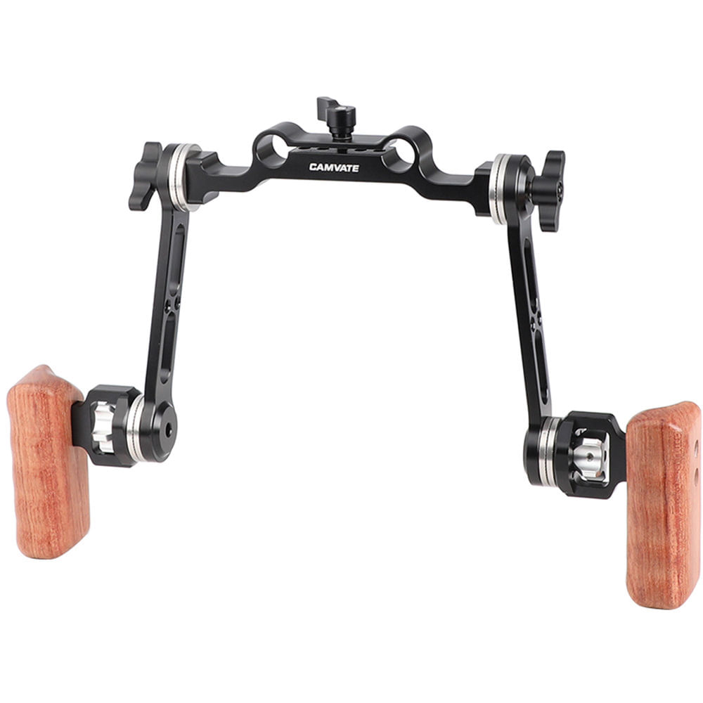 CAMVATE Dual Wood Handgrips with Rosette Extension Arms and 15mm Rod Clamp 1539266-REG CAMVATE Dual Wood Handgrips with Rosette Extension Arms and 15mm Rod Clamp 1539266-REG