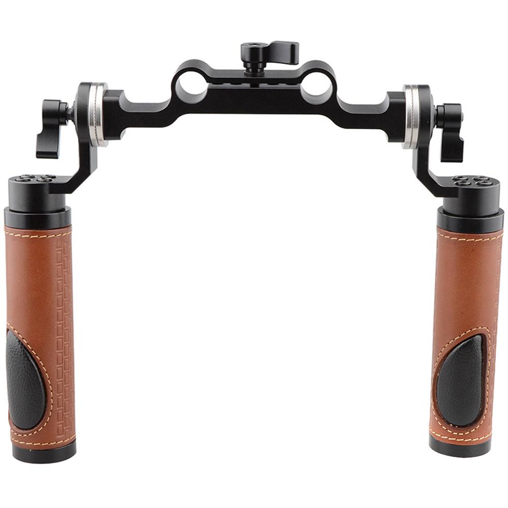 CAMVATE Two Leather Handgrips with Rosettes and 15mm Rod Block (Brown) 1369377-REG CAMVATE Two Leather Handgrips with Rosettes and 15mm Rod Block (Brown) 1369377-REG