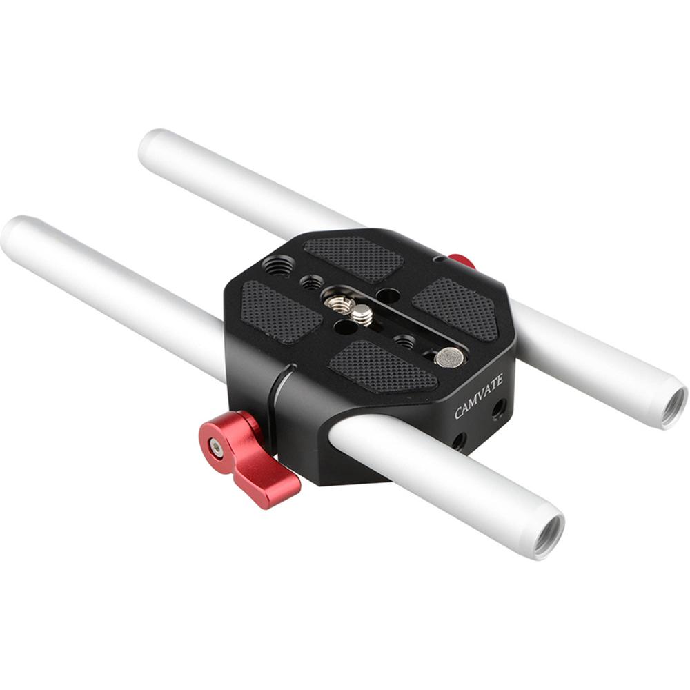 CAMVATE Baseplate de 7.9"" con Varillas de 15mm para Cámaras Canon/Sony (Tuercas Rojas)