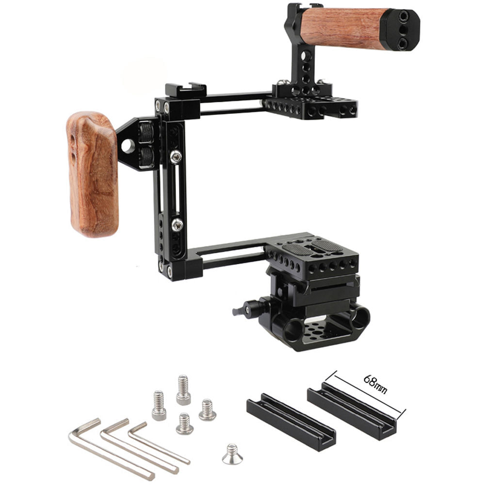 CAMVATE Kit de Media Jaula con Placa QR Manfrotto, Base de Railblock de 15mm y Empuñadura de Madera