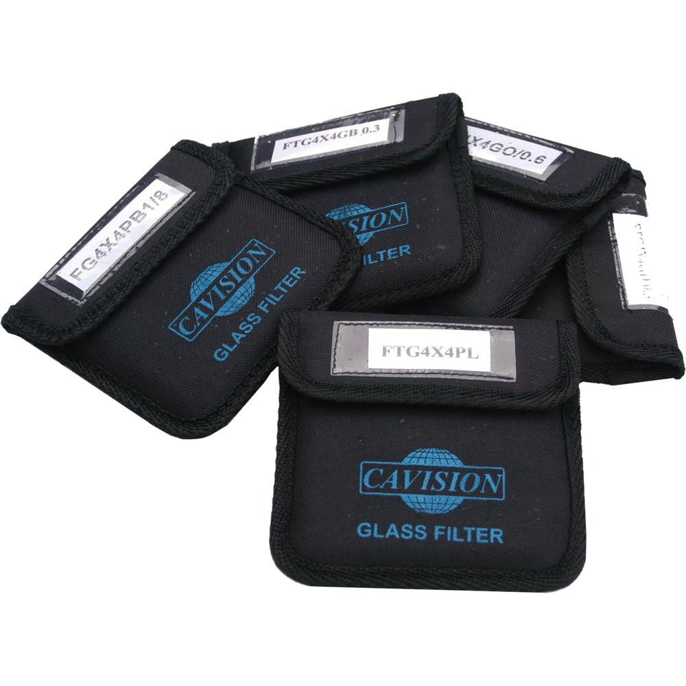 Cavision 5.65 x 5.65"" Juego de 5 Filtros de Cristal: Polarizador Lineal, Suave Mist Negro 1/4, Grad