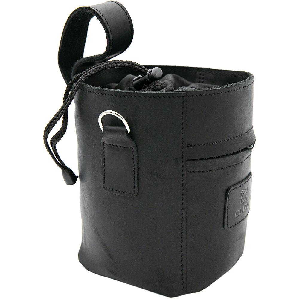 Funda para Lente de Cámara Coiro (Negra) - Cuero Genuino, Correa Cruzada Ajustable, Cierre de Cordó