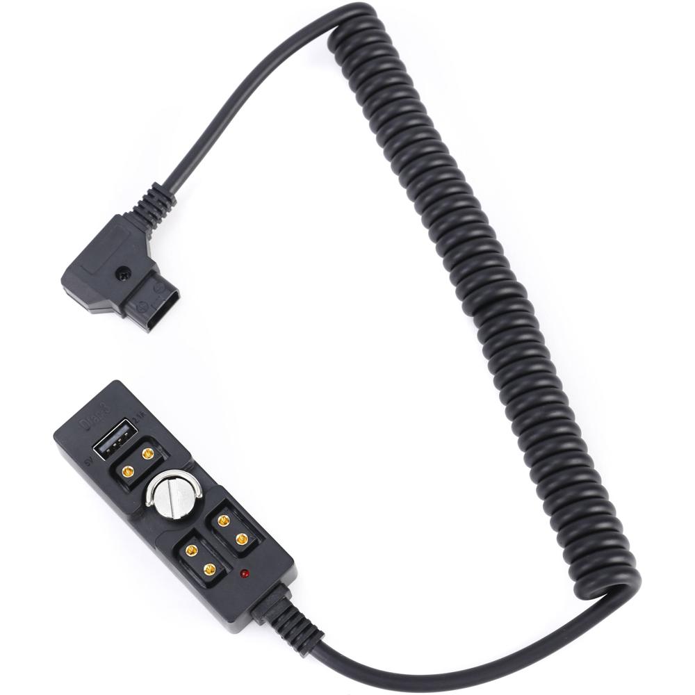 Cable de Alimentación Enrollado DigitalFoto con D-Tap Macho a Divisor de 3 Puertos D-Tap Femenino y