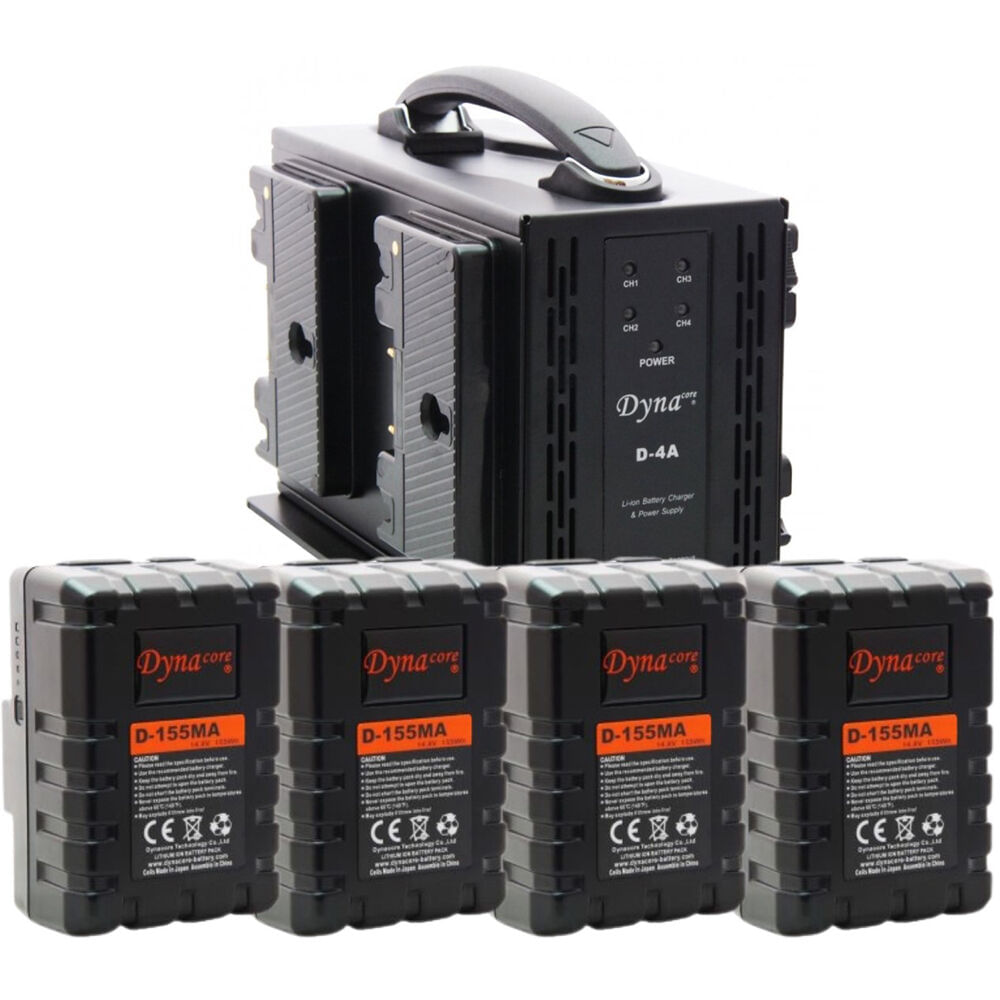 Kit de Cargador Cuádruple Dynacore con Cuatro Baterías Rugosas de 155Wh (Montaje en Oro)