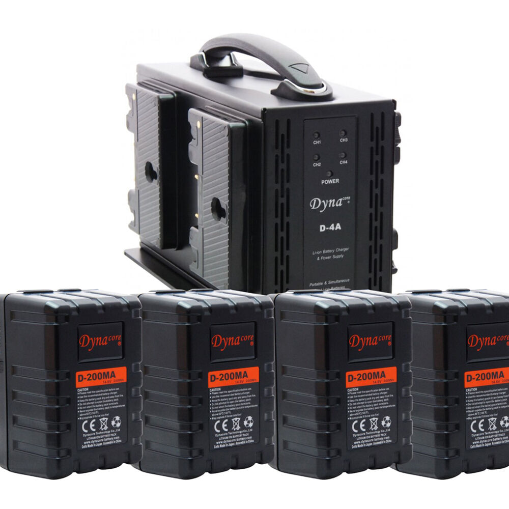 Kit de Cargador Cuádruple Dynacore con Cuatro Baterías Rugosas de 200Wh (Montaje Gold)