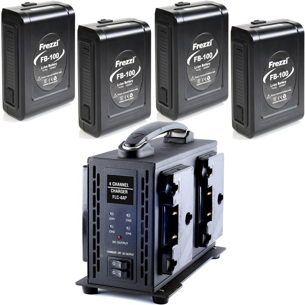 Baterías Frezzi FB-240 de 240Wh y Kit de Cargador Cuádruple (Montaje en Oro) - Cuerpo Resistente al