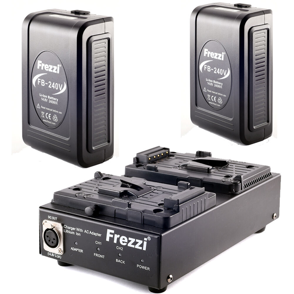 Baterías Frezzi FB-240V de 240Wh y Kit de Cargador Doble (Montaje en V) - Cuerpo Resistente, Carga