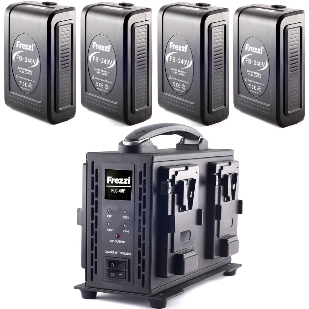 Baterías Frezzi FB-240V de 240Wh y Kit de Cargador Cuádruple (Montura V) - Cuerpo Resistente, Carga 1607878-REG Baterías Frezzi FB-240V de 240Wh y Kit de Cargador Cuádruple (Montura V) - Cuerpo Resistente, Carga 1607878-REG