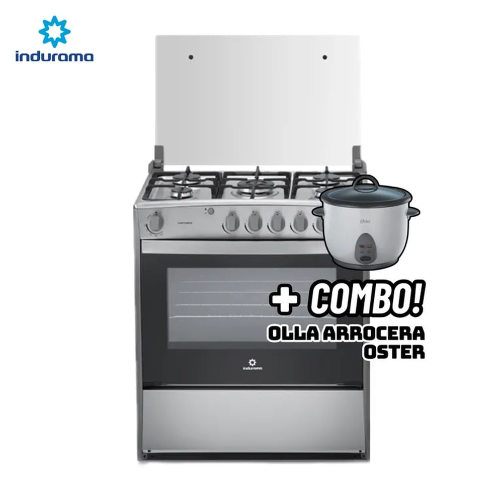 COCINA DE PIE INDURAMA A GAS 5 HORNILLAS CROMA - CANTABRIA - ARROCERA OSTER BLANCA