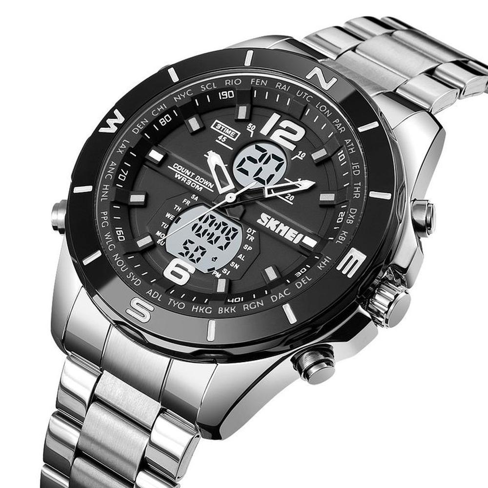 Reloj Skmei 1670 Plateado Fondo Blanco Analogico Digital