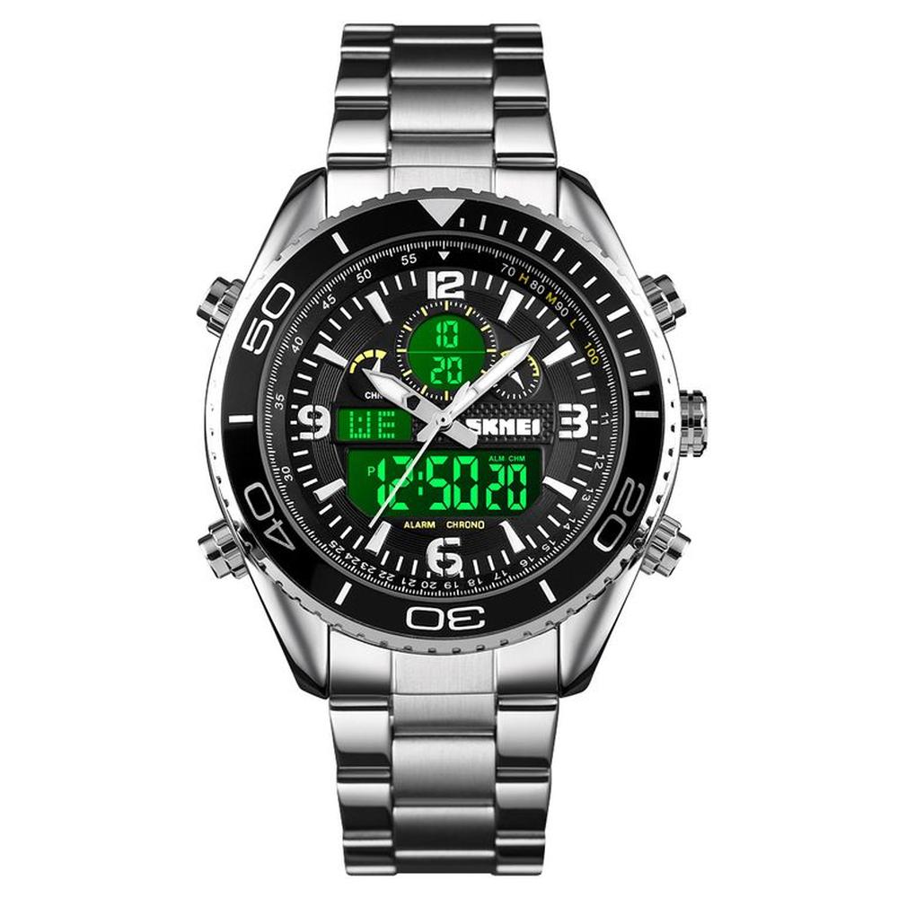 Reloj Skmei 1600 Plateado Correa Acero Digital Analogo
