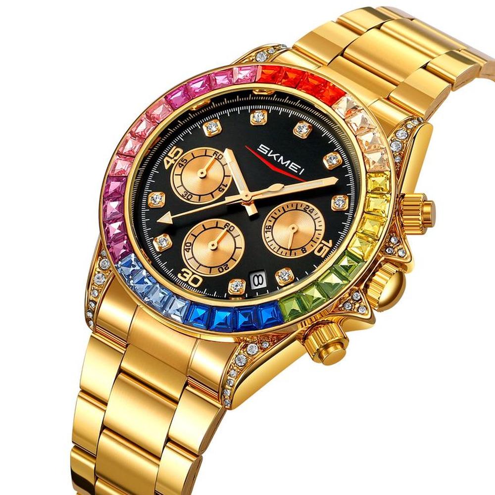 Reloj Skmei 2352 Dorado Fondo negro bordes Multicolor Cronómetro