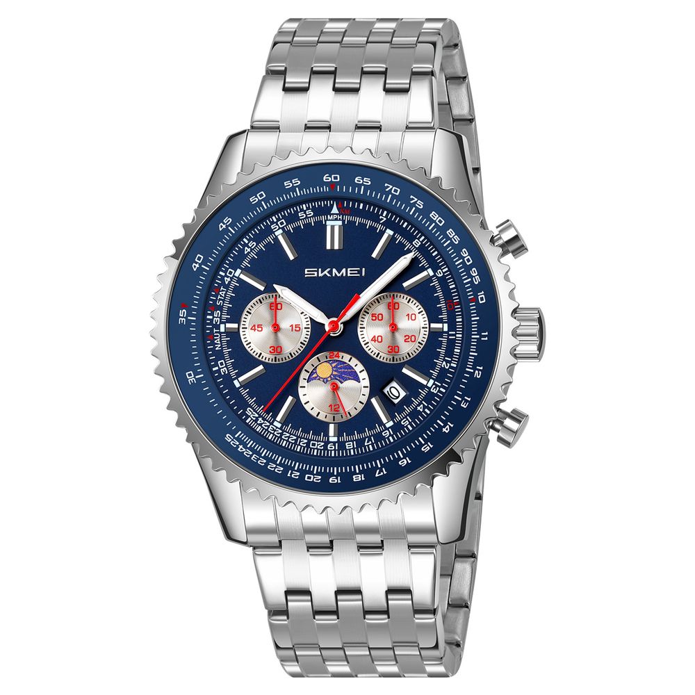 Reloj Skmei 9348 PLATEADO FONDO AZUL MOON PHASE Cronómetro Azul Reloj Skmei 9348 PLATEADO FONDO AZUL MOON PHASE Cronómetro Azul