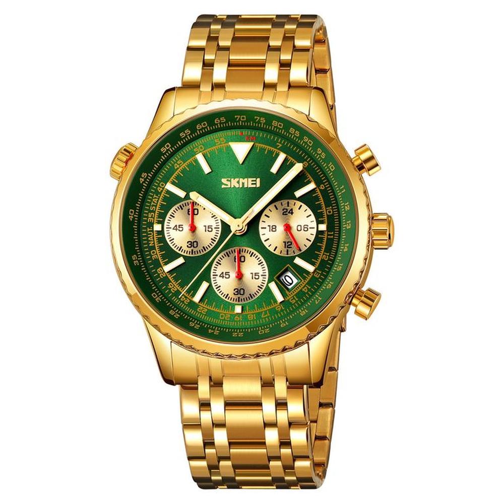 Reloj Skmei 9333 DORADO FONDO VERDE CORREA ACERO