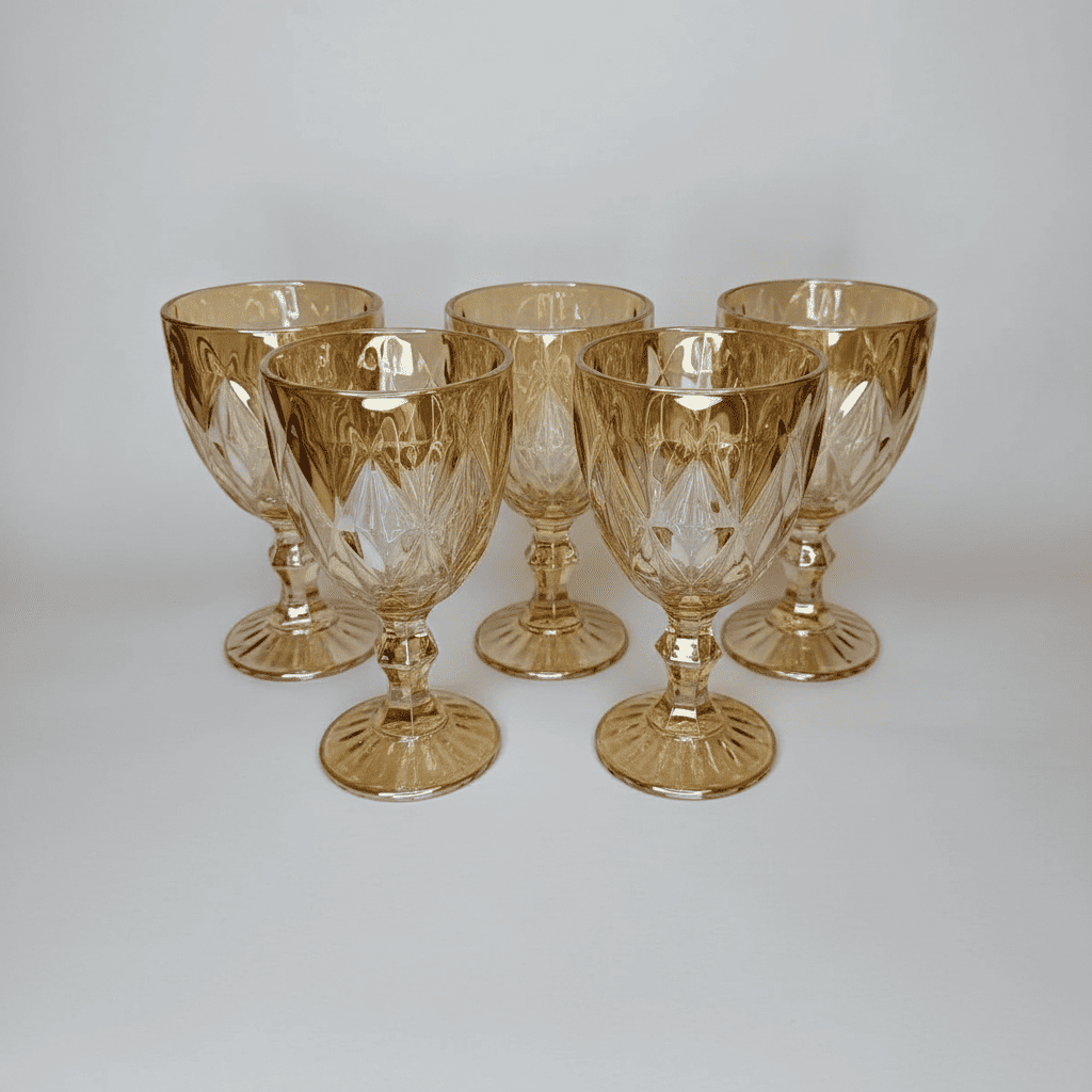 Copas Vintage Labradas de Vidrio Dorado Elegancia para Vino o Agua