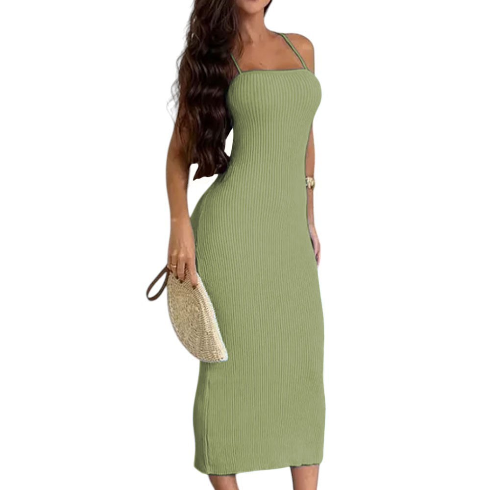 Vestido Espalda Amarrada Hilo 463G Dom-23 Color Verde Talla M Vestido Espalda Amarrada Hilo 463G Dom-23 Color Verde Talla M