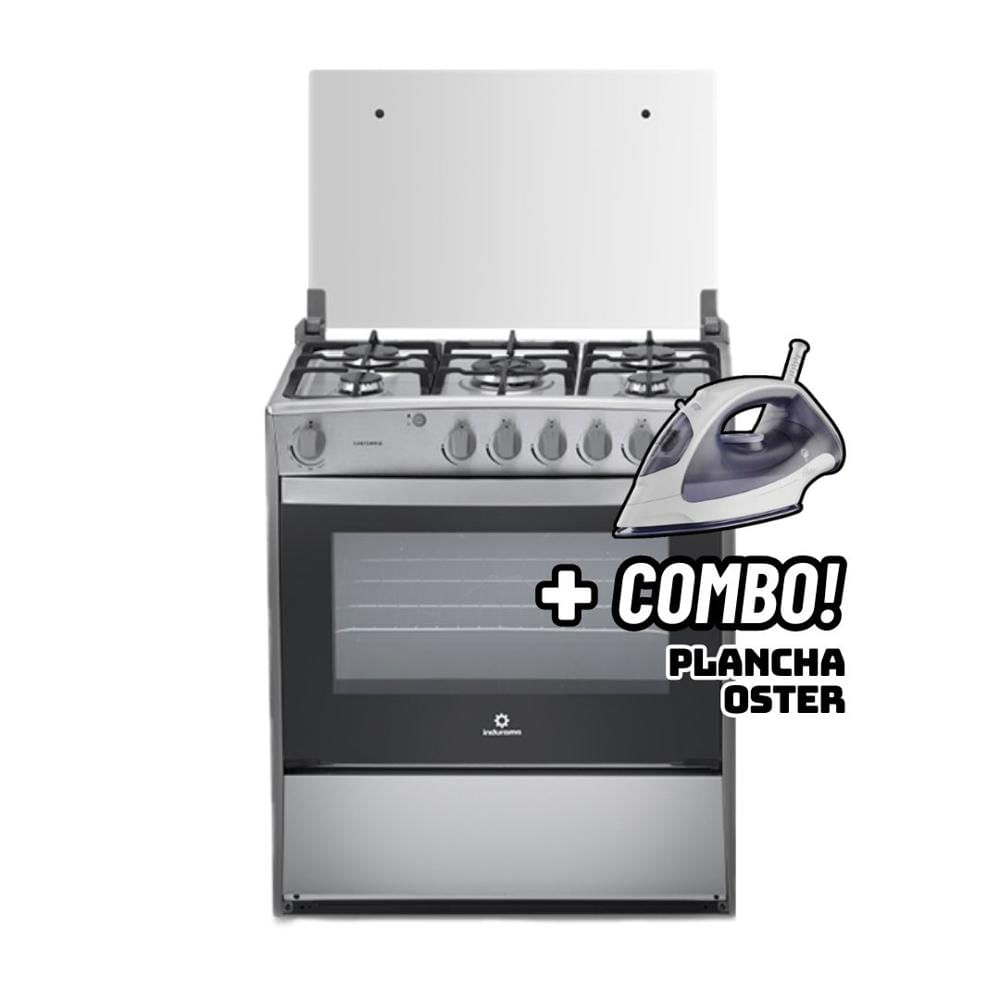 COCINA DE PIE INDURAMA A GAS 5 HORNILLAS CROMA - CANTABRIA + PLANCHA OSTER