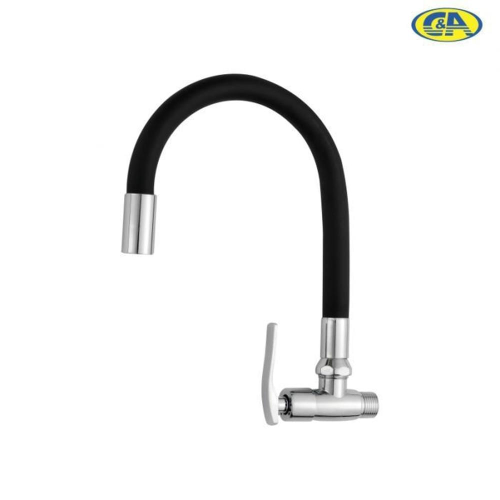 Llave Lavadero Pared Pico Ganso Flexible Negro C&A  -  Negro