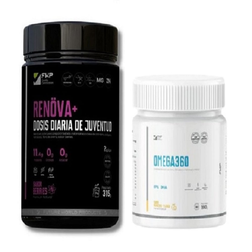 Renova Colágeno Hidrolizado Activos Berries BOTE y Omega 360 Suplemento Omega 3