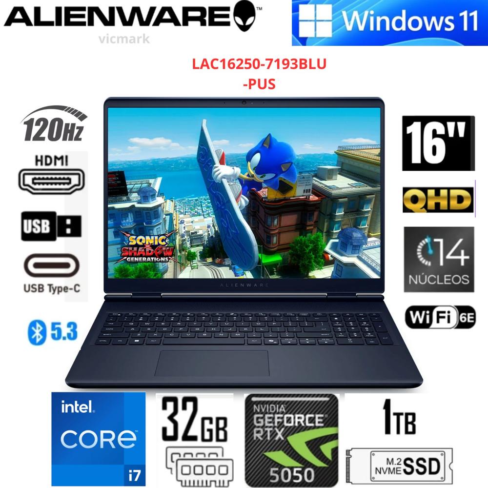 Dell Alienware Aurora 16 AC16250 LAC16250-7193BLU-PUS 2.5K 120Hz Core 7 240H 16GB 1TB RTX 5050