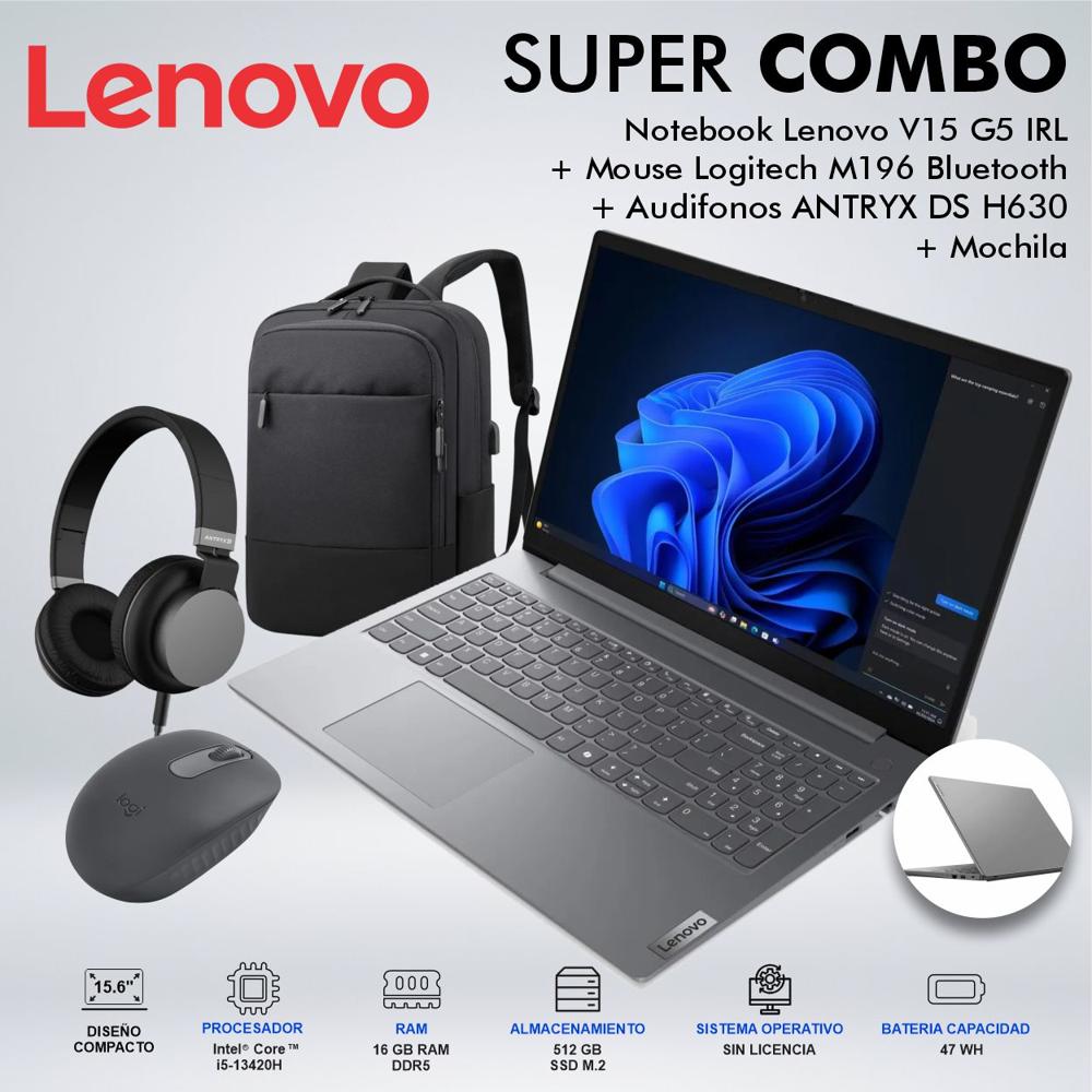 LAPTOP LENOVO V15 G5 IRL INTEL CORE i5-13420H  MEMORIA 16GB DDR5 DISCO 512GB SSD M2 83GW005JLDCDSPE
