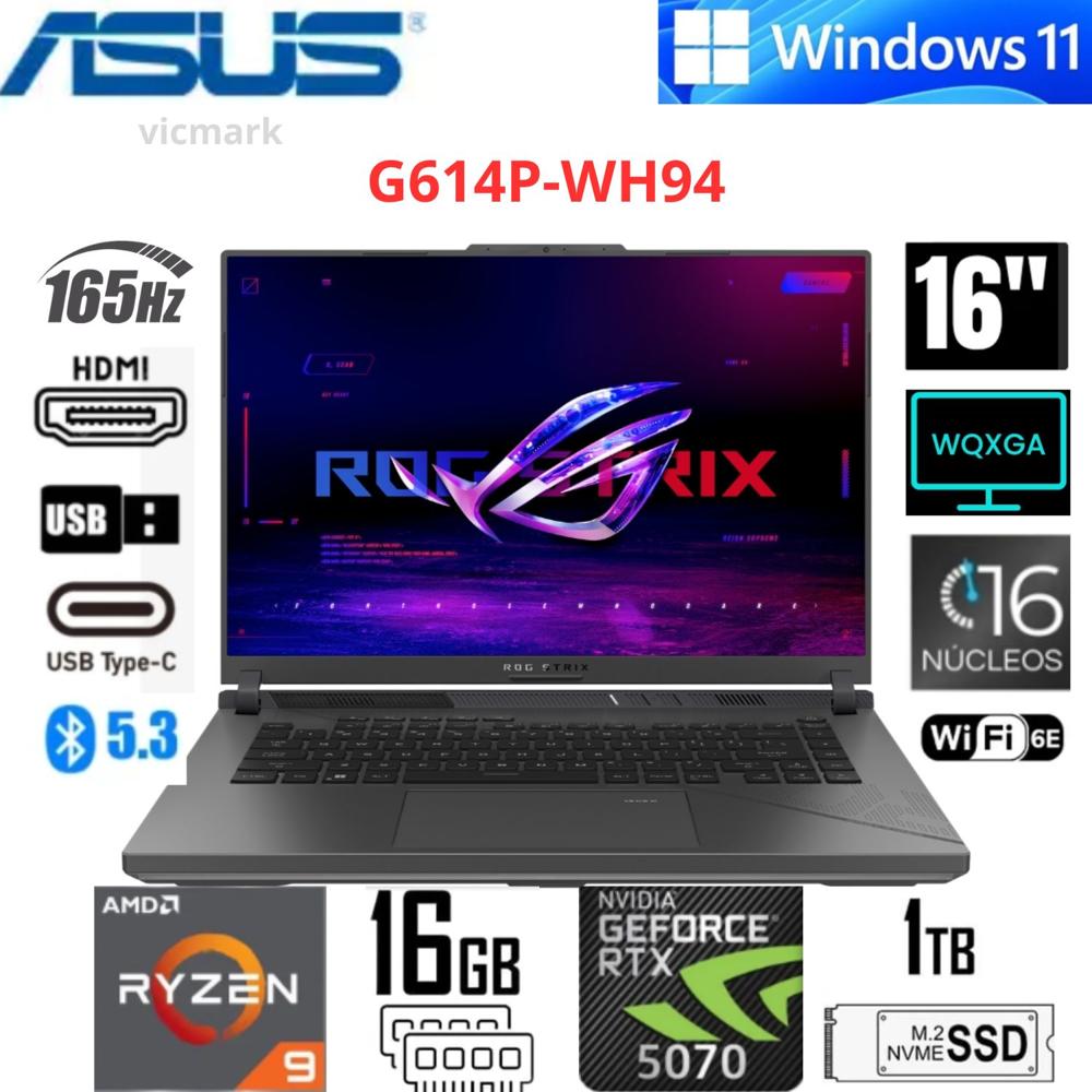 ASUS ROG STRIX G16  2.5K 165Hz Ryzen 9 8940HX RTX 5070 16GB 1TB SSD  -G614P-WH94-