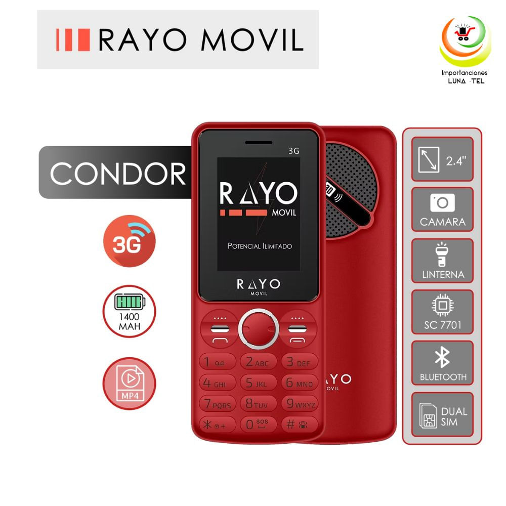CELULAR BASICO RAYO CONDOR 3G DUAL SIM - ROJO