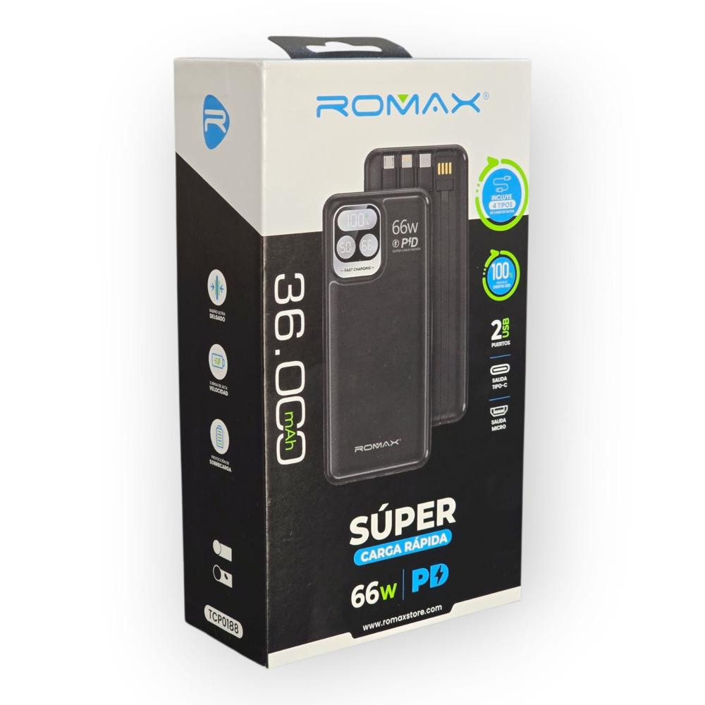 BATERIA PORTATIL CON PANTALLA DIGITAL 36000mah - NEGRO
