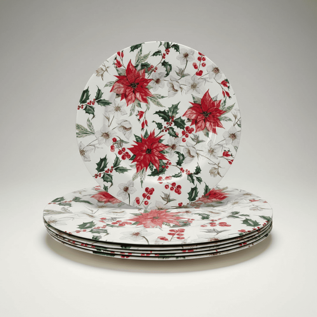 Plato Base Floral Navideño Premium  Diseño Botánico Elegante para Mesa de Lujo