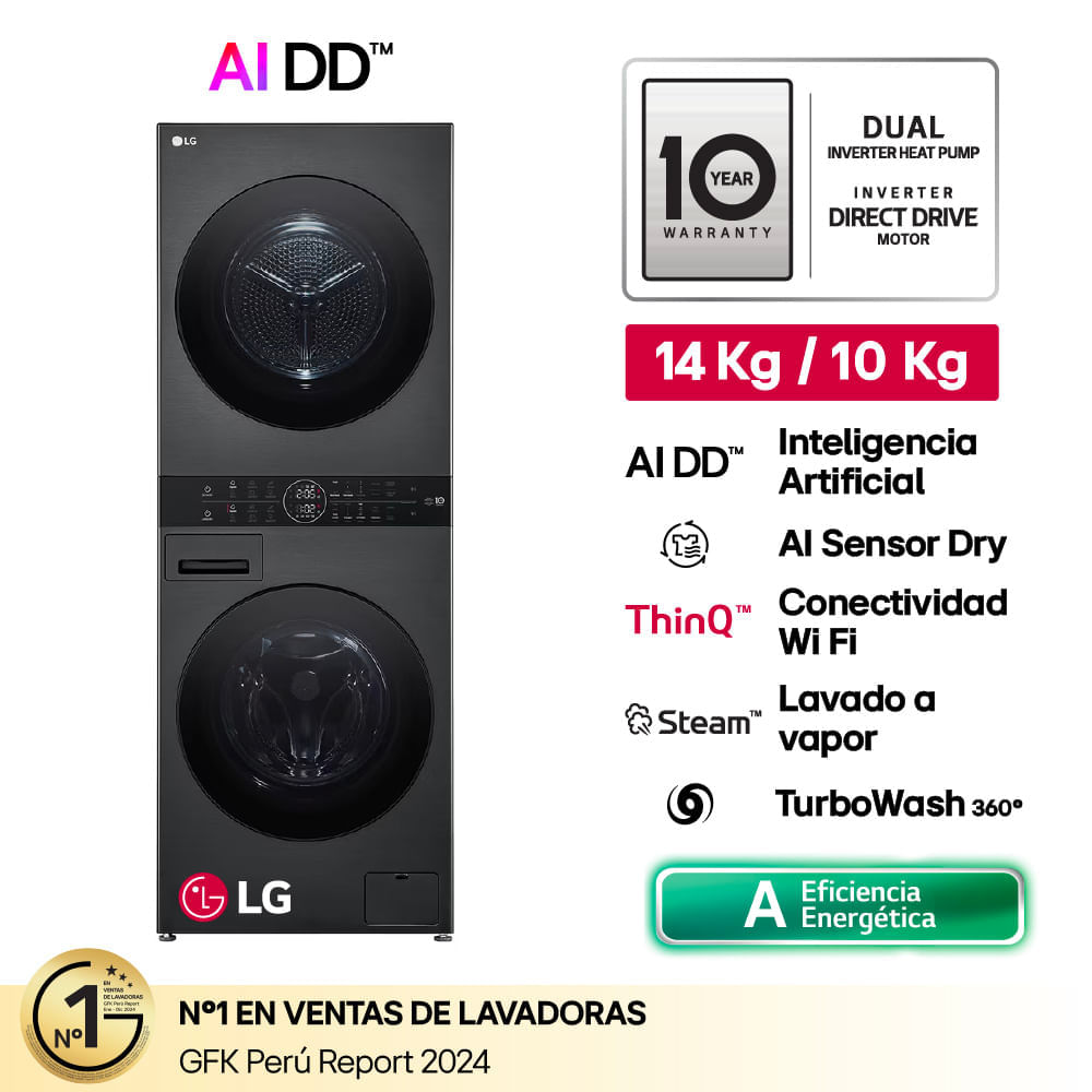 Centro de Lavado LG WK14BS6R AI DD 14kg y 10kg Negro
