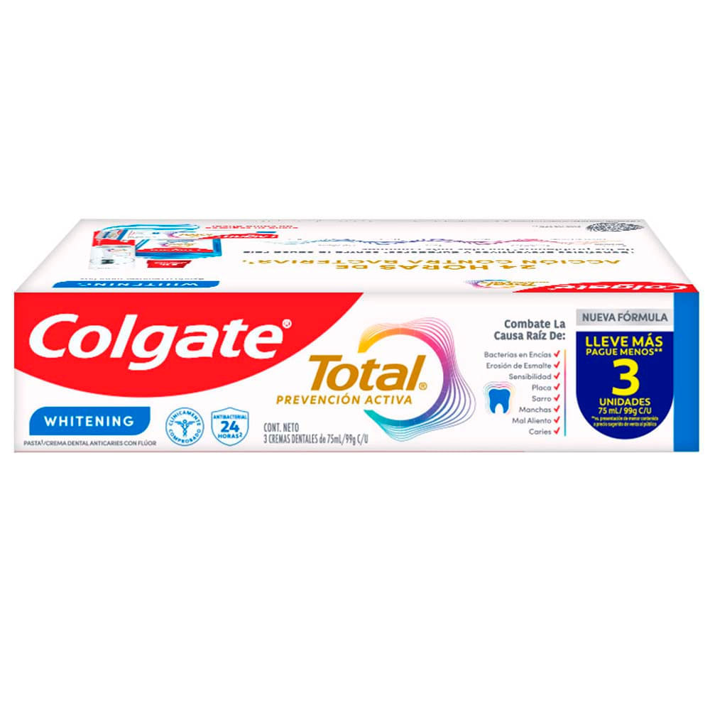 Crema Dental COLGATE TOTAL Whitening Tubo 75ml Paquete 3un