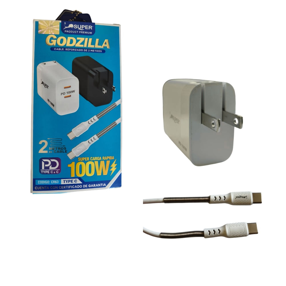 Cargador Godzilla 100W Y Cable 2Mt Tipo C A C Godzilla CR63