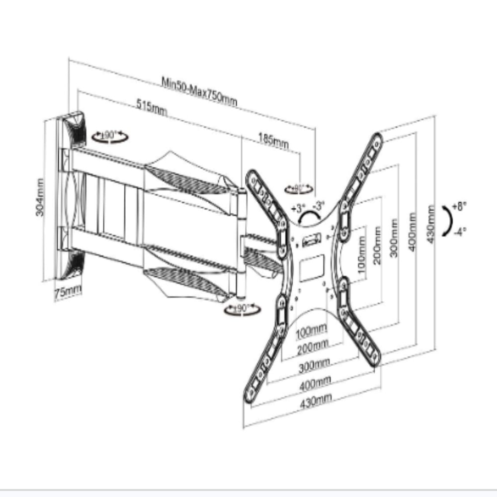 SOPORTE MOVIBLE DOBLE BRAZO PARA TV 32 A 75 PULGADAS KL70