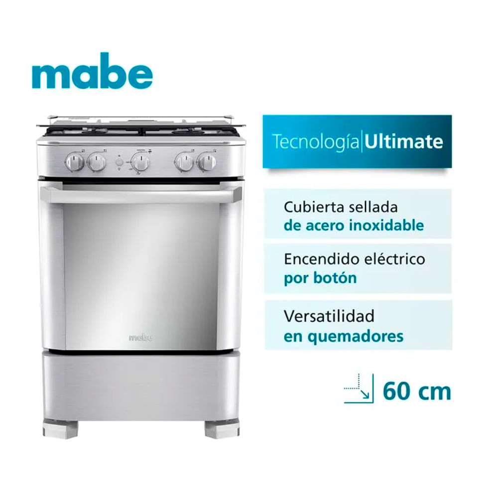 Cocina MABE a Gas 4 Hornillas CMP6030FX1 Inox