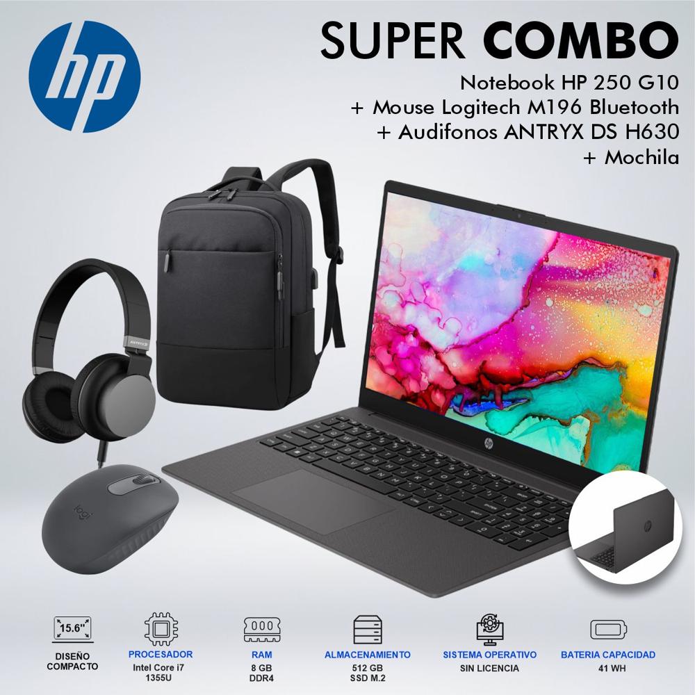 LAPTOP HP 250 G10 INTEL CORE i7 1355U MEMORIA 8GB DDR4 DISCO 512GB SSD M2 9S8U5LAABMCDSPE