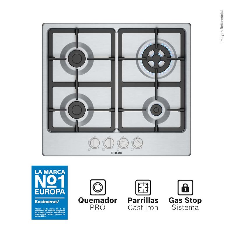 Bosch 4 Hornillas Gas Encimera Inox PGH6B5K90