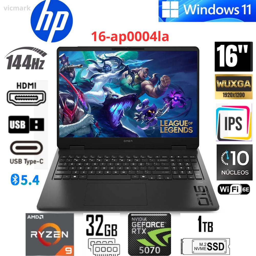 Laptop Gamer HP 2K Ryzen AI 9 365 32GB 1TB SSD RTX 5070 8GB 144Hz