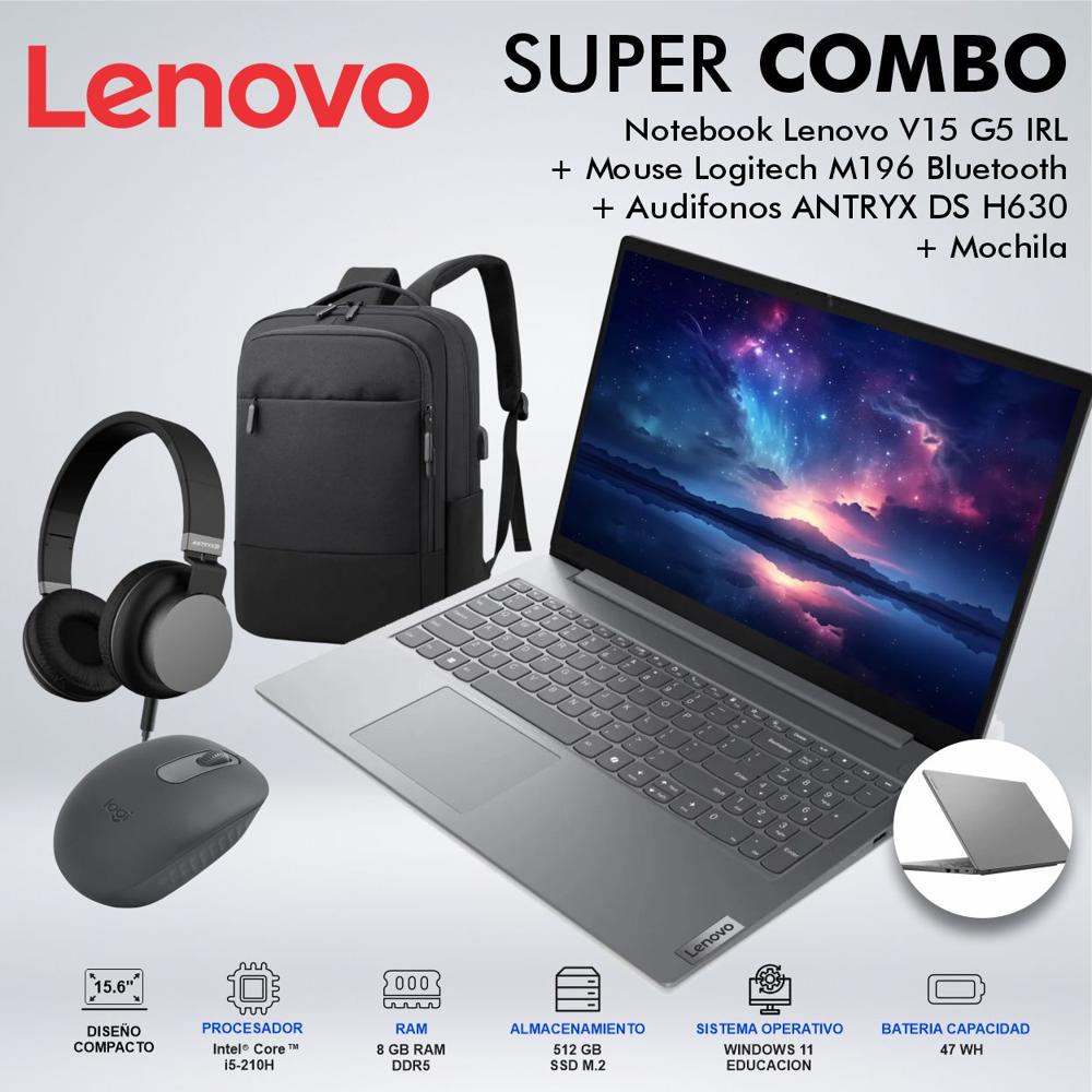 LAPTOP LENOVO V15 G5 IRL INTEL CORE i5-210H MEMORIA 8GB DDR5 DISCO 512GB SSD M2 83HFS03500CDSPE