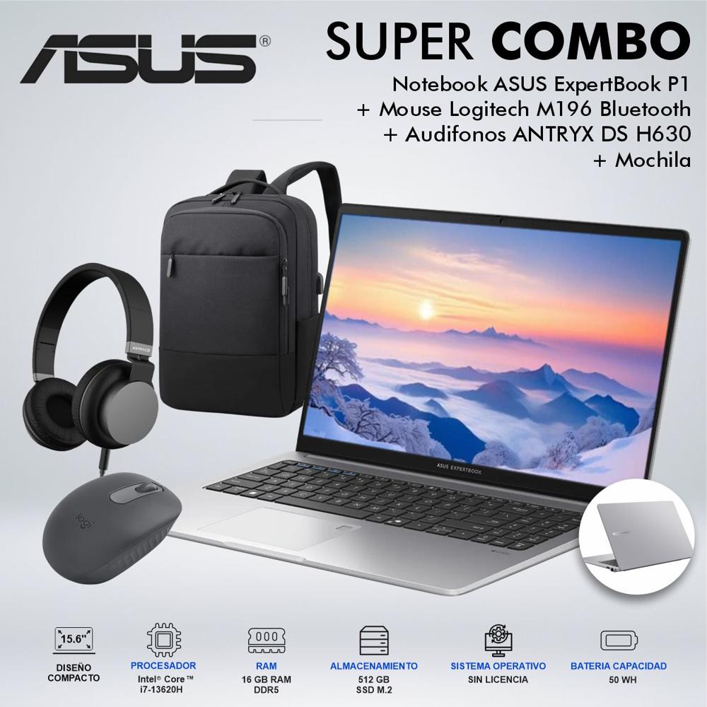 LAPTOP ASUS EXPERTBOOK P1 INTEL CORE i7 13620H MEMORIA 16GB DDR5 DISCO 512GB SSD M2 90NX0881M01JS0