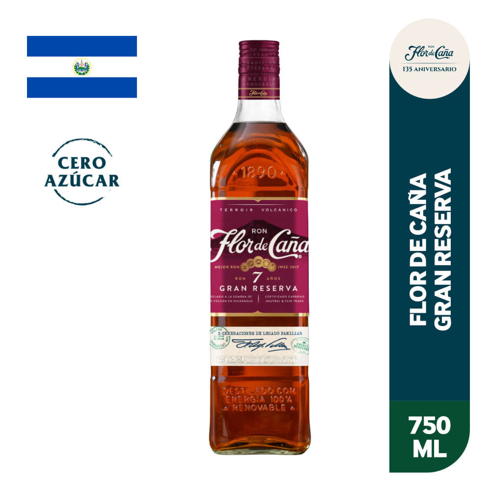 Ron FLOR DE CAÑA Gran Reserva 7 Años Botella 750ml Ron FLOR DE CAÑA Gran Reserva 7 Años Botella 750ml