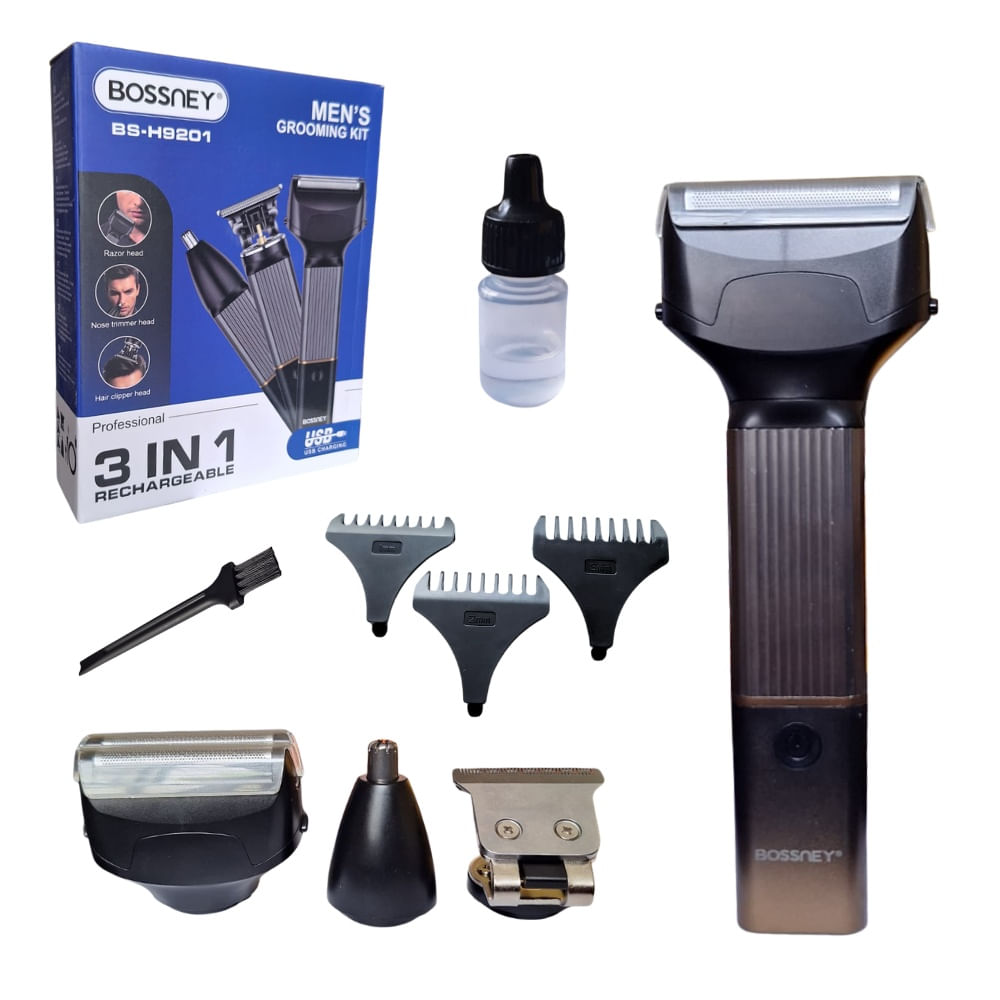 Maquina Corta Pelo Inalambrico Recargable Tipo C 3 En 1 Bs-H9201Bossney