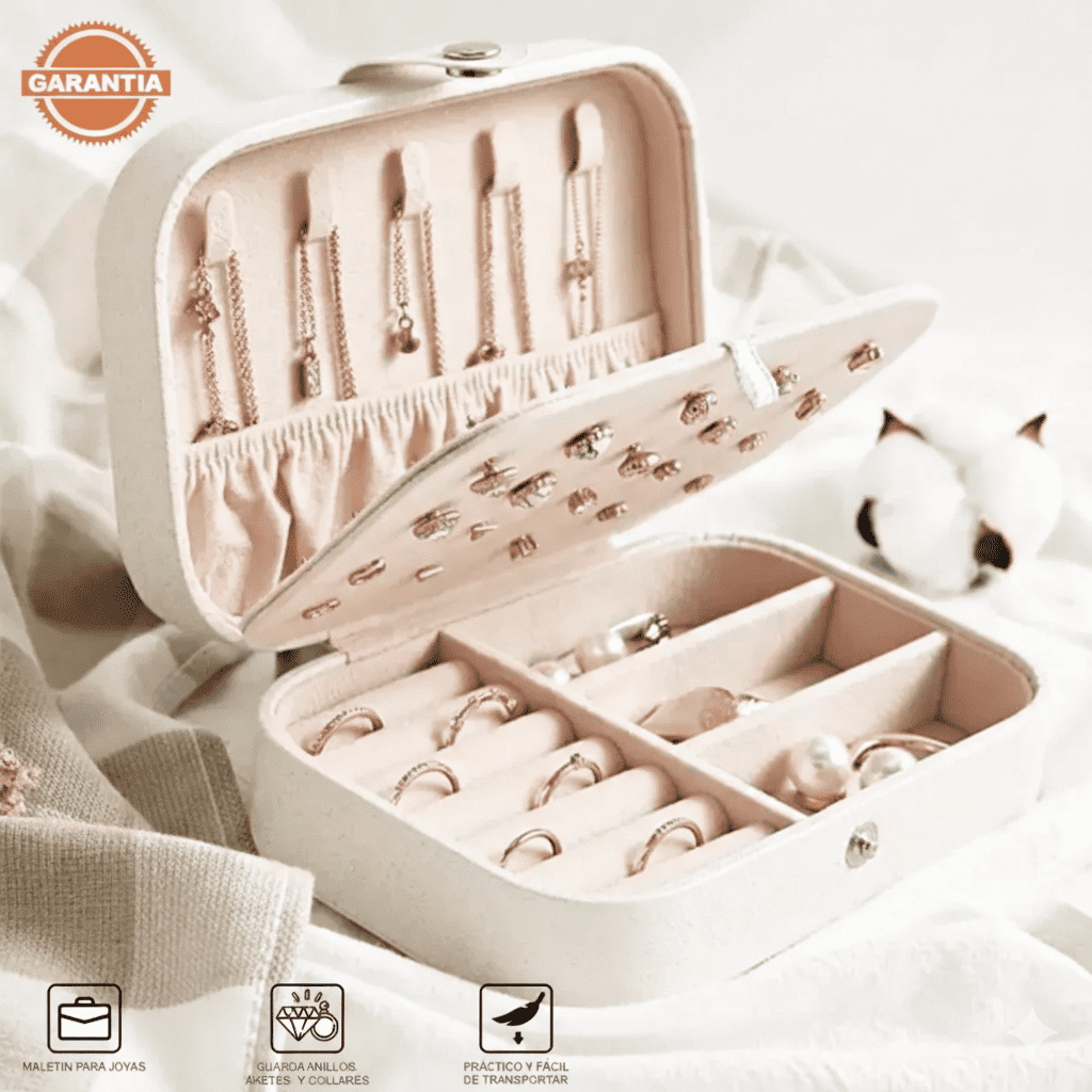 Maletín Estuche Organizador Joyero De Viaje Collar Aretes Anillos Blanco