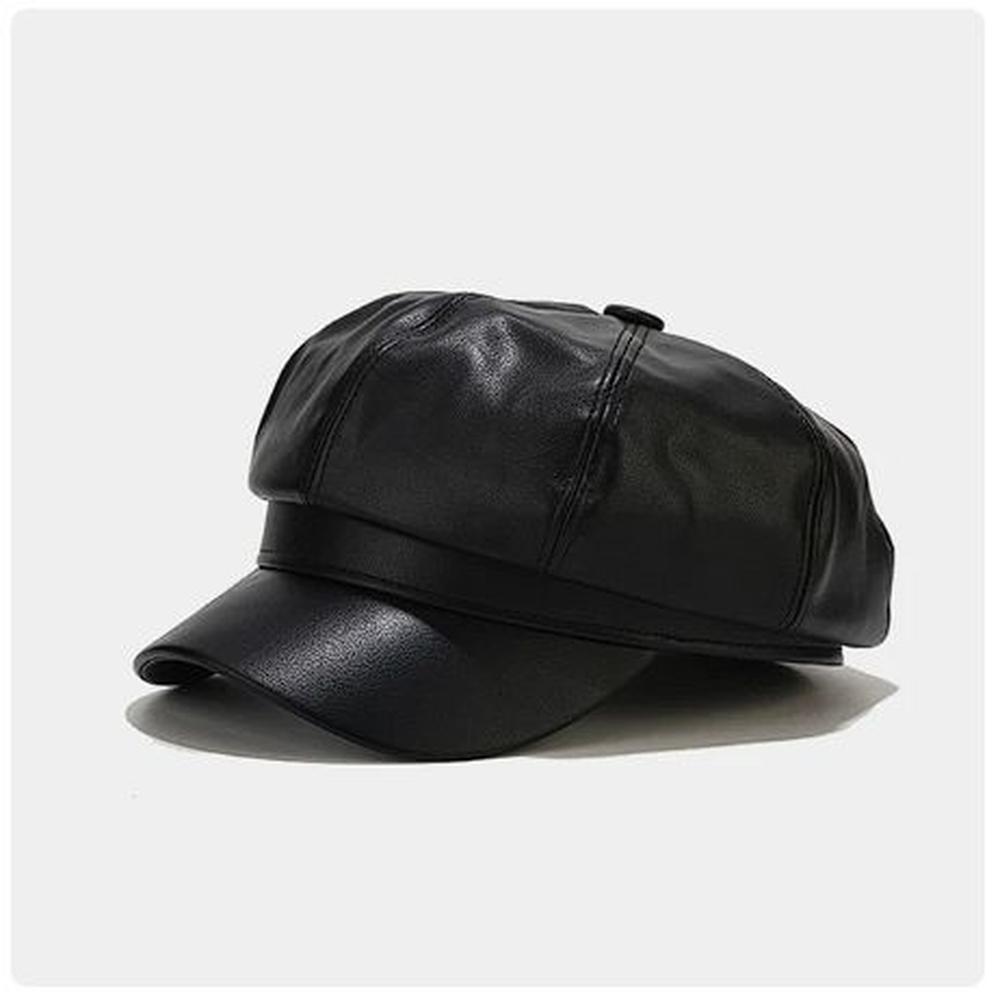 Boina de Mujer Jordana Cuero PU Liso Estilo Beck - Negro