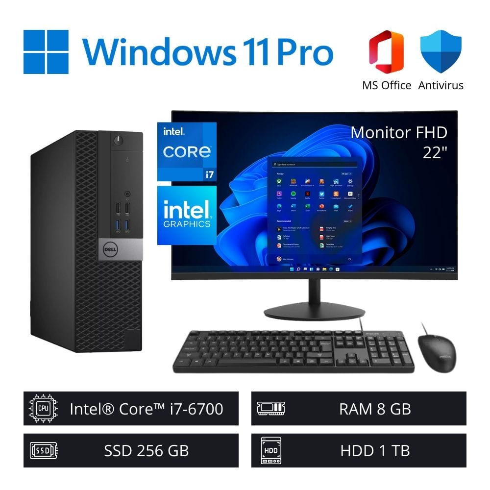 Computadora PC OptiPlex Intel Core i7-6700 8GB RAM 256GB SSD 1TB HDD + Monitor 22"" FHD