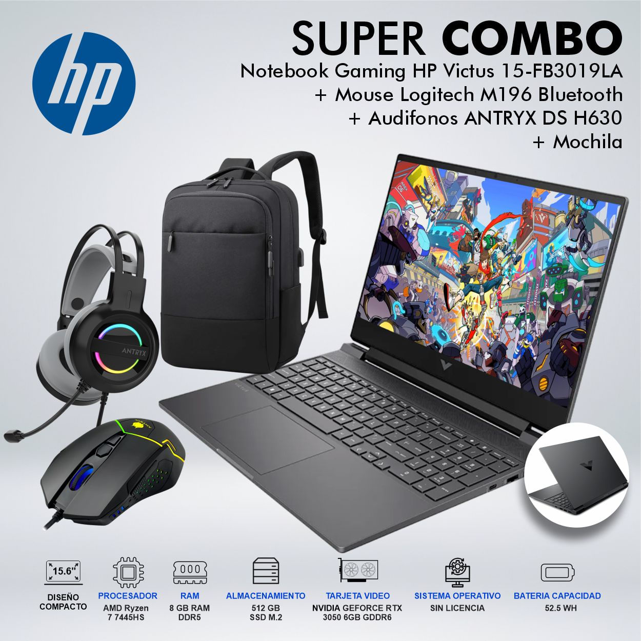 LAPTOP GAMING HP VICTUS 15-FB3019LA RYZEN 7 7445HS MEMORIA 8GB DISCO 512GB