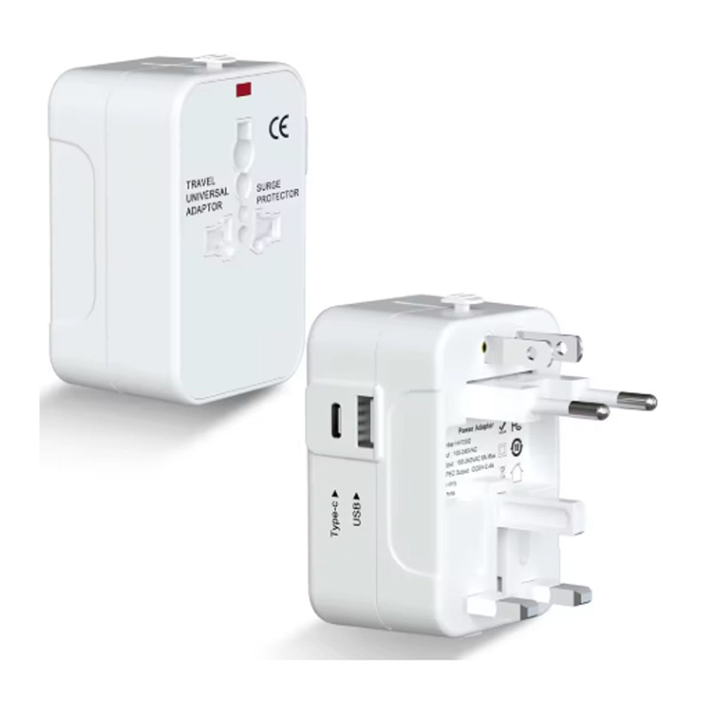 Adaptador Internacional Enchufe Universal Viajero 110v 220v mas 1 USB y 1 tipo C