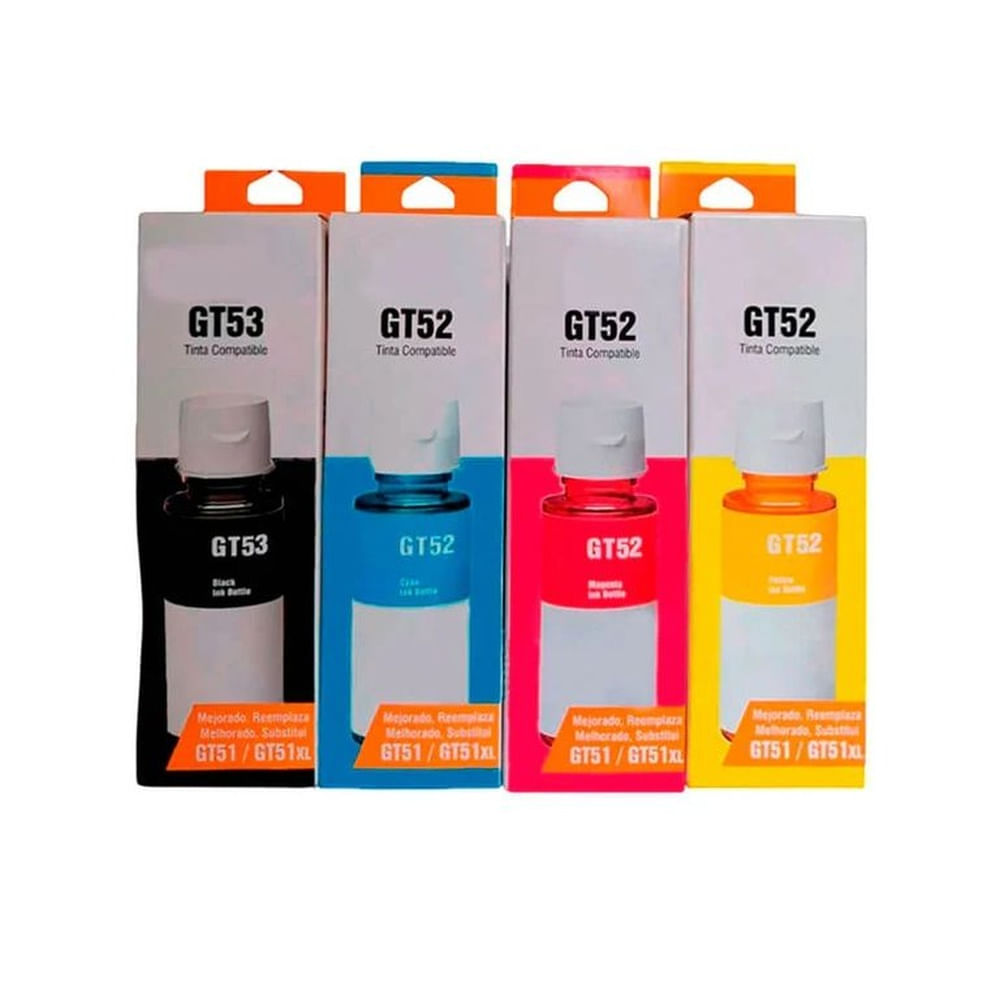 KIT TINTA HP GT52 GT53 COMPATIBLE PACK 4 COLORES